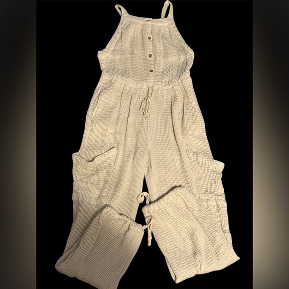 Free People FP Beach Textured Ivory Cream Jumpsuit Size medium - Picture 2 of 5